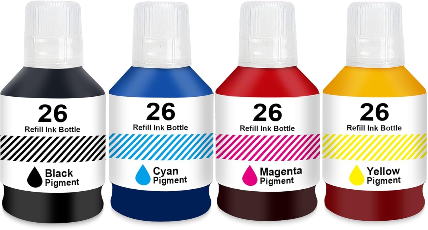 GI-26 Ink gx4020 Replacement for Canon GI-26 GI26 Ink Refill Bottles Combo Pack for MAXIFY GX6021 GX7021 GX7020 GX6020 GX4020 GX5020 GX3020 GX6010 GX7010 Megatank Printer (4 Pack Pigment gi26)