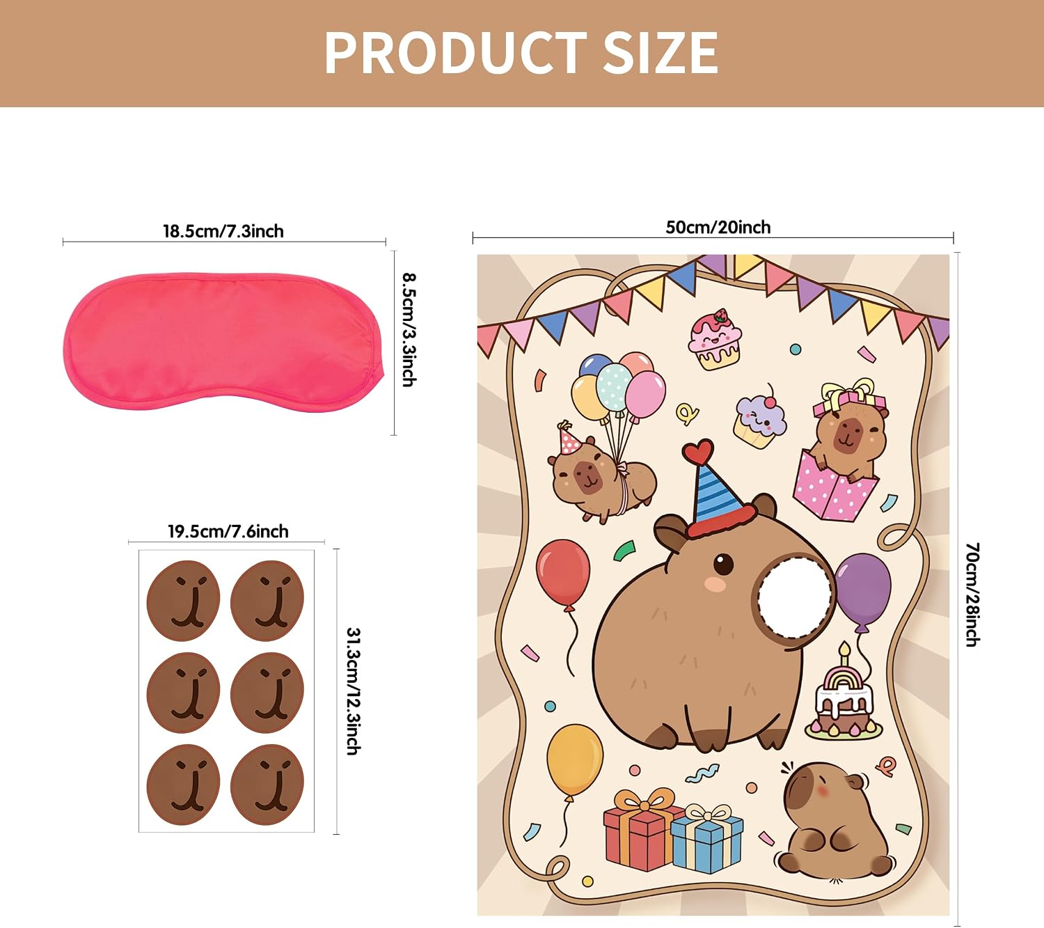 Capybara Birthday Party Decoration, Stickers at Party Guinea Pig Games,Pin The Nose Game with Eye Masks and Stickers,Large Poster and 24 Capybara Themed Birthday Gift