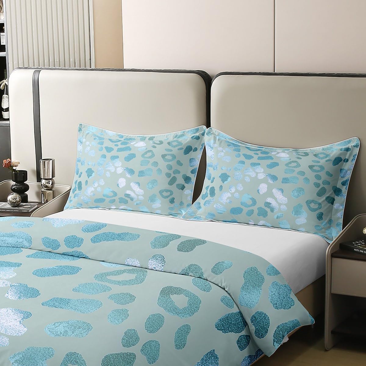 Castle Fairy African Cheetah Skin 100% Cotton Duvet Cover Full Wild Animal Leopard Bedding Set Girls Women Luxury Comforter Cover Blue Glittering Quilt Cover Fashion Room Decor(No Comforter)