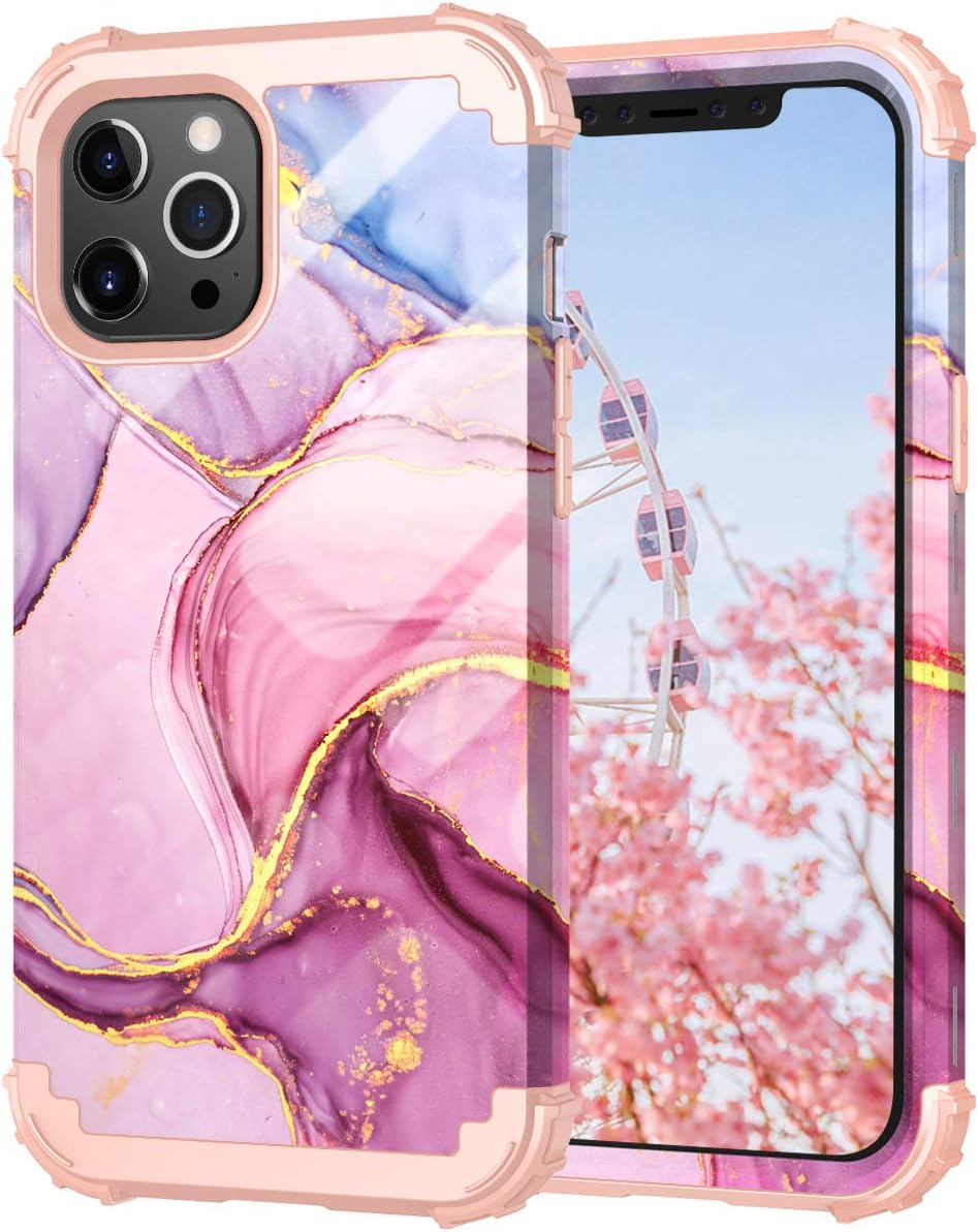PIXIU Compatible with iPhone 11 case 6.1 inch,Three Layer Heavy Duty Shockproof Protective Soft Silicone Hard Plastic Bumper Sturdy Phone Case Cover for iPhone 11 6.1 inch (Marble)