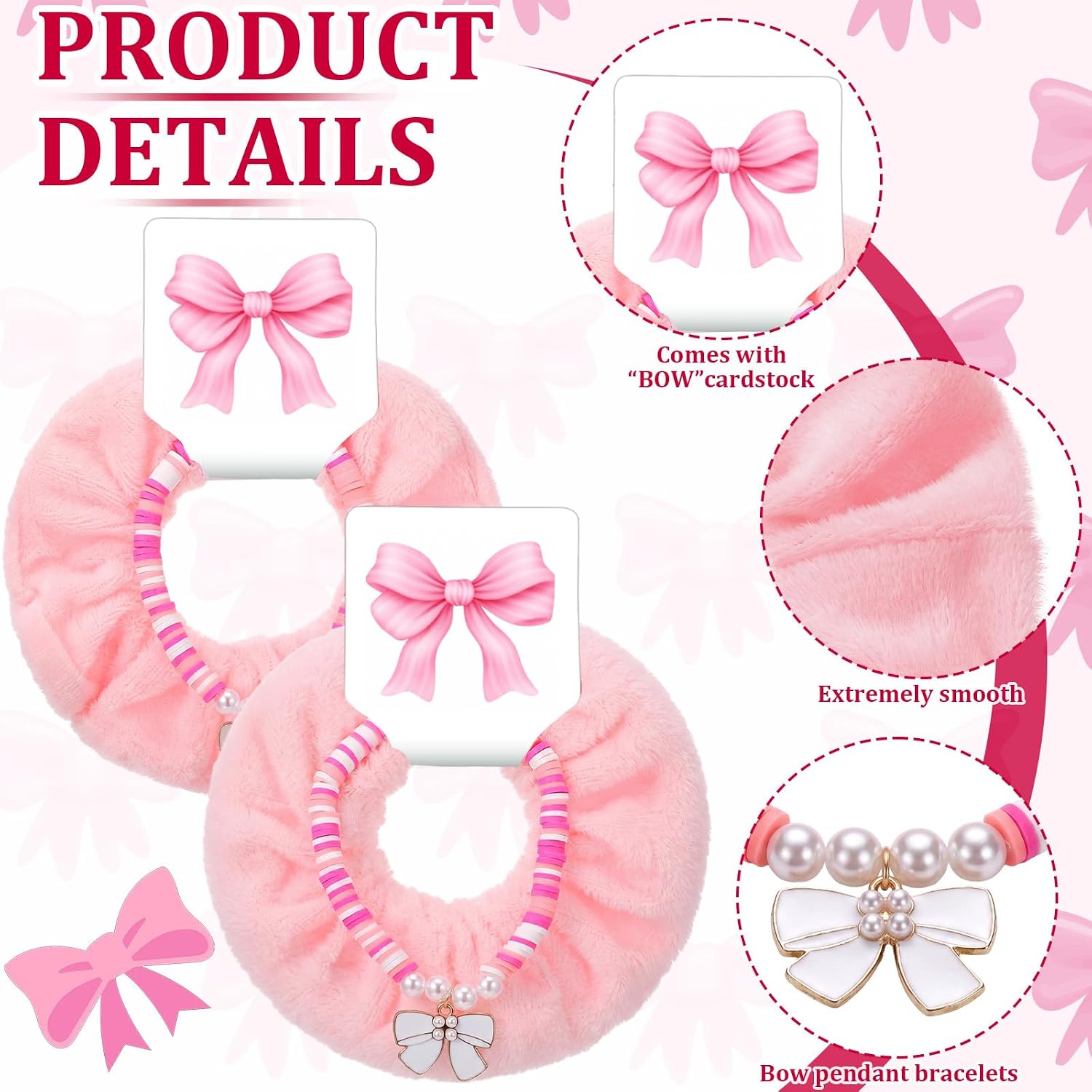 Hoteam 24 Sets Girls Trip Party Gifts Bulk Adjustable Coquette Bow Braid String Bracelets Pink Hair Scrunchies with Bow Cards Girls Weekend Vacation Gifts for Women Girl Travel Trip Favors(Cute)