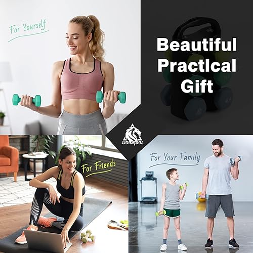 Miniatura 8 de LIONSCOOL Juego de 2 mancuernas con revestimiento de neopreno, mancuernas hexagonales antideslizantes y que no se ruedan en par para entrenamiento