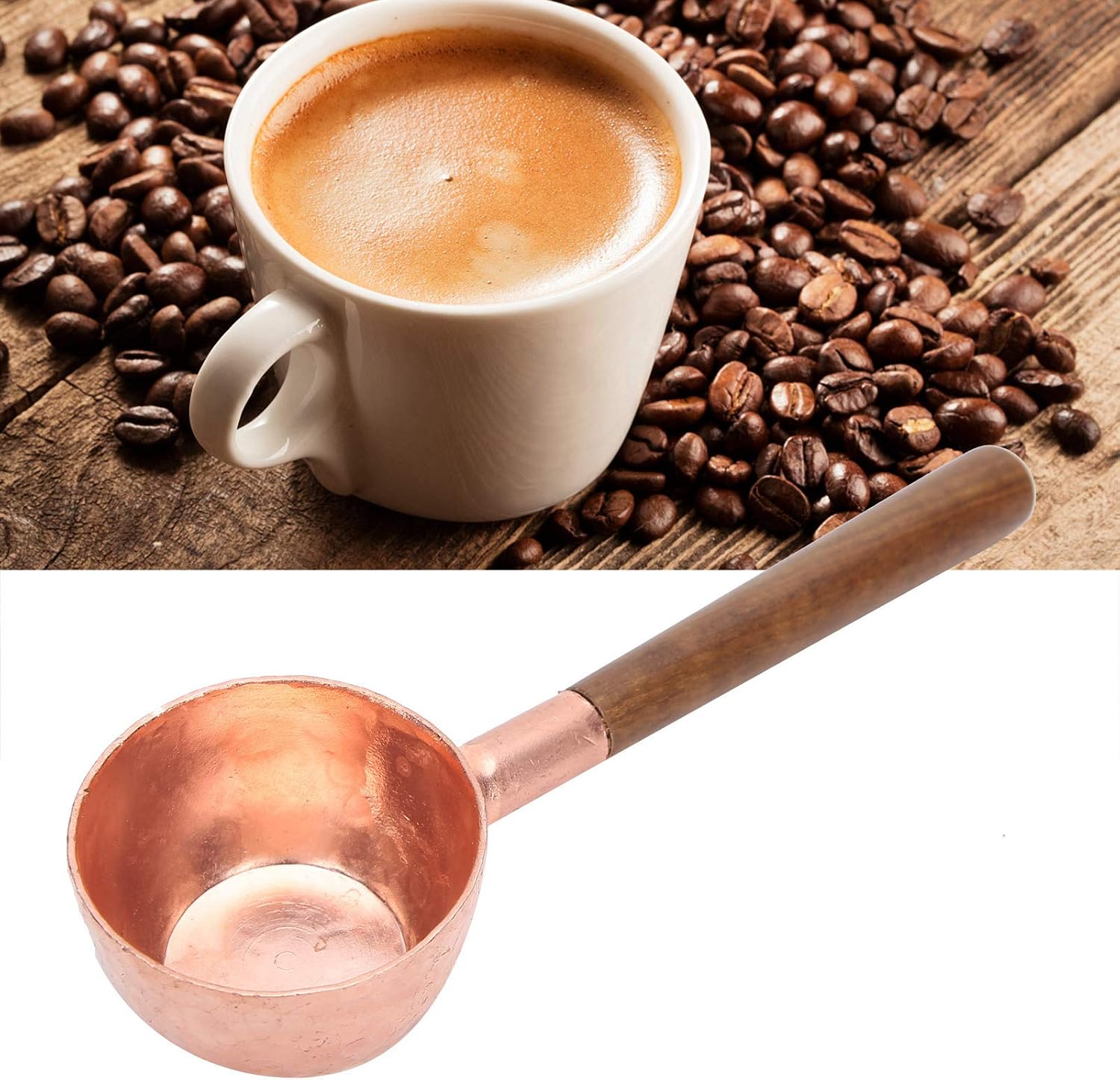 2Pcs Coffee Scoop, Stainless Steel Long Scoop Sugar Tea Coffee Spice Measure Scoop Rose Gold Coffee Ground Spoon with Wooden Handle Spoon