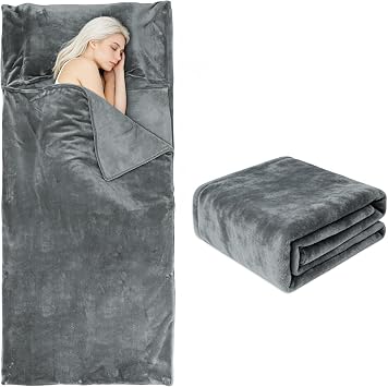 Tuphen Flannel Sleeping Bag Liner for Adult, XXL Soft Fluffy Adult Sleeping Sack with Zipper, Travel Camping in Warm Cold Weather, Thick Sleeping Bag Liner for Hotel Hiking Camping Indoor Outdoor Use