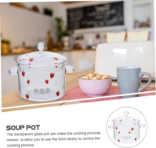 Miniatura 8 de Cacerola de vidrio transparente con asas de tapa, olla a fuego lento, utensilios de cocina de vidrio para leche, pasta, sopa de fideos, 64.2 fl oz,