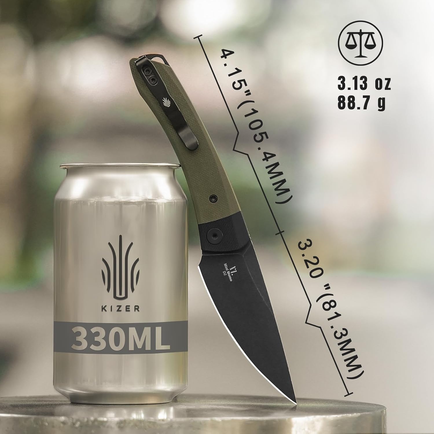 Kizer Mini Momo EDC Pocket Knife, 3.2” D2 Blade Pocket Folding Knife with G10 Handle, Front Flipper EDC knife with Pocket Clip for Men Women, Camping Hunting Survival Knives V3663M2