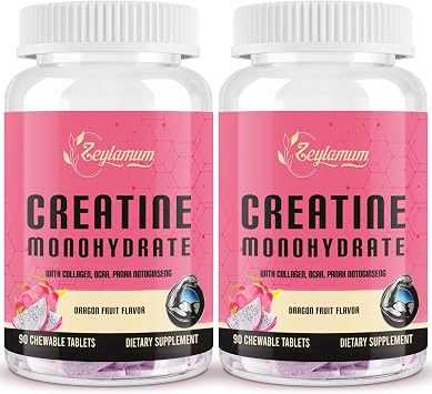 Zeylamum Creatine for Women | with Hydrolyzed Collagen, BCAA | 3G Creatine Chews for Women Booty Gain, Lean Muscles, Recovery & Energy, Vegan, Sugar Free Creatine, Powder Alternative, 60 Servings