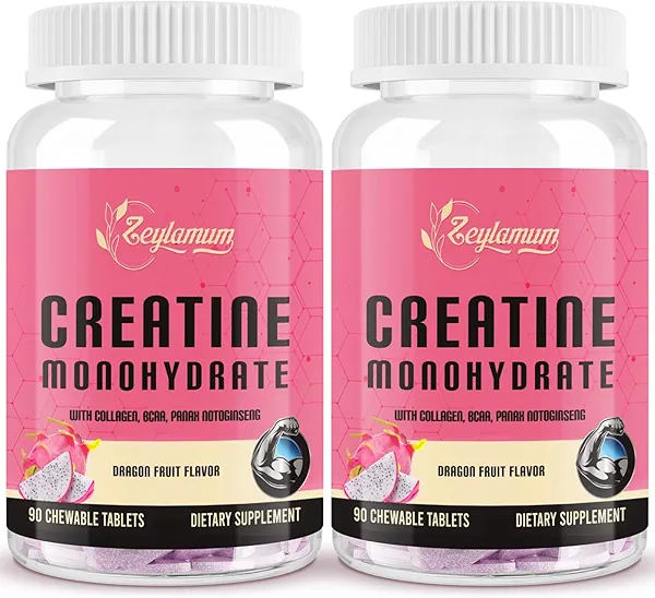 Zeylamum Creatine for Women | with Hydrolyzed Collagen, BCAA | 3g Creatine Chews for Women Booty Gain, Lean Muscles, Recovery & Energy, Vegan, Sugar Free Creatine, Powder Alternative, 60 Servings