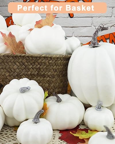 Miniatura 6 de vensovo Calabazas de plástico blancas surtidas para decorar, 12 calabazas pequeñas y grandes para pintar, calabazas artificiales surtidas para