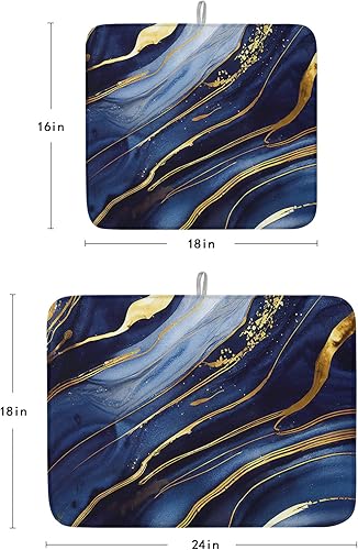 Miniatura 3 de Tapete de secado de platos de mármol azul marino y amarillo para encimera de cocina, pintura de tinta moderna, arte abstracto, almohadilla de secado