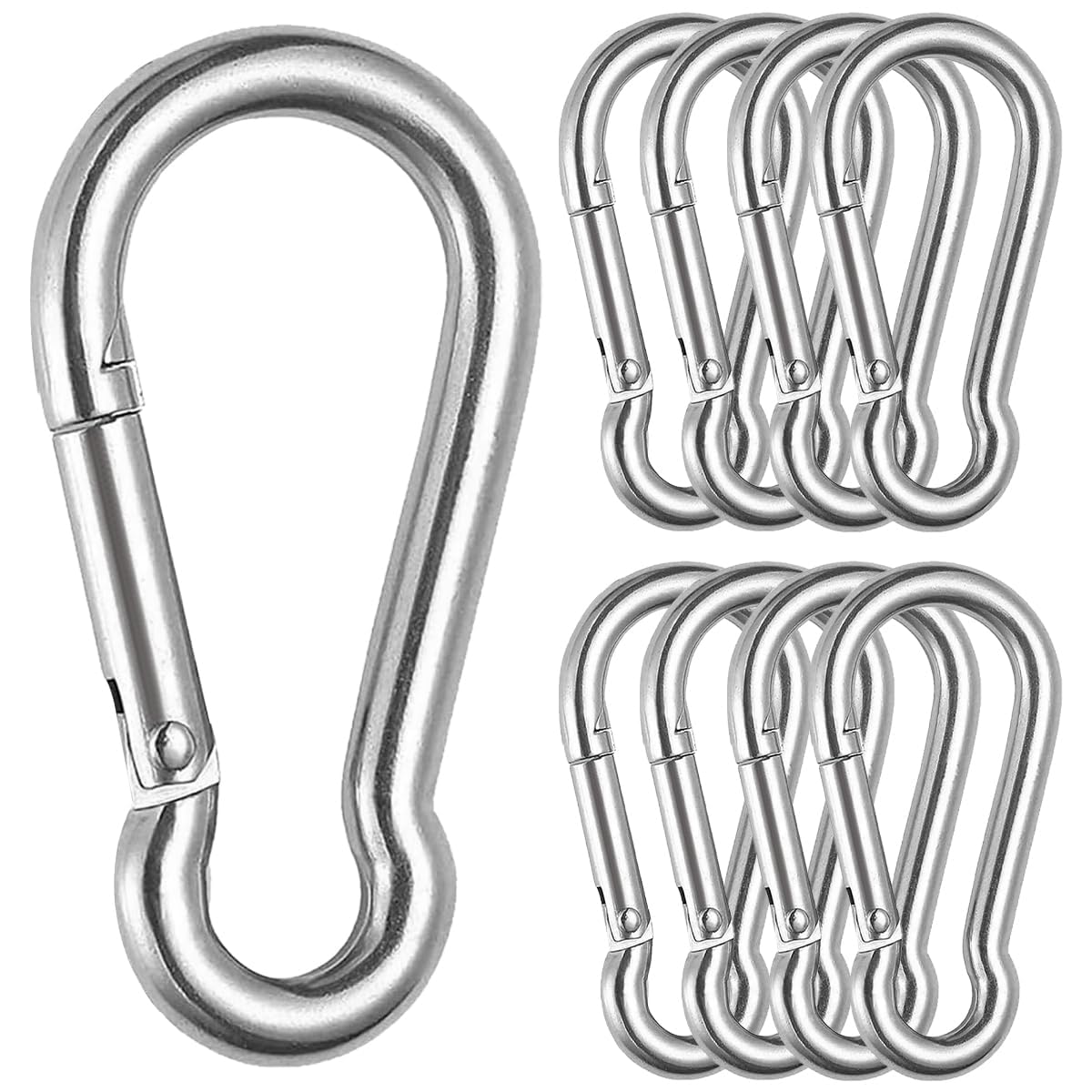 8 Pieces Carabiner Clip Heavy Duty 8 x 80cm, Stainless Steel Spring Clips