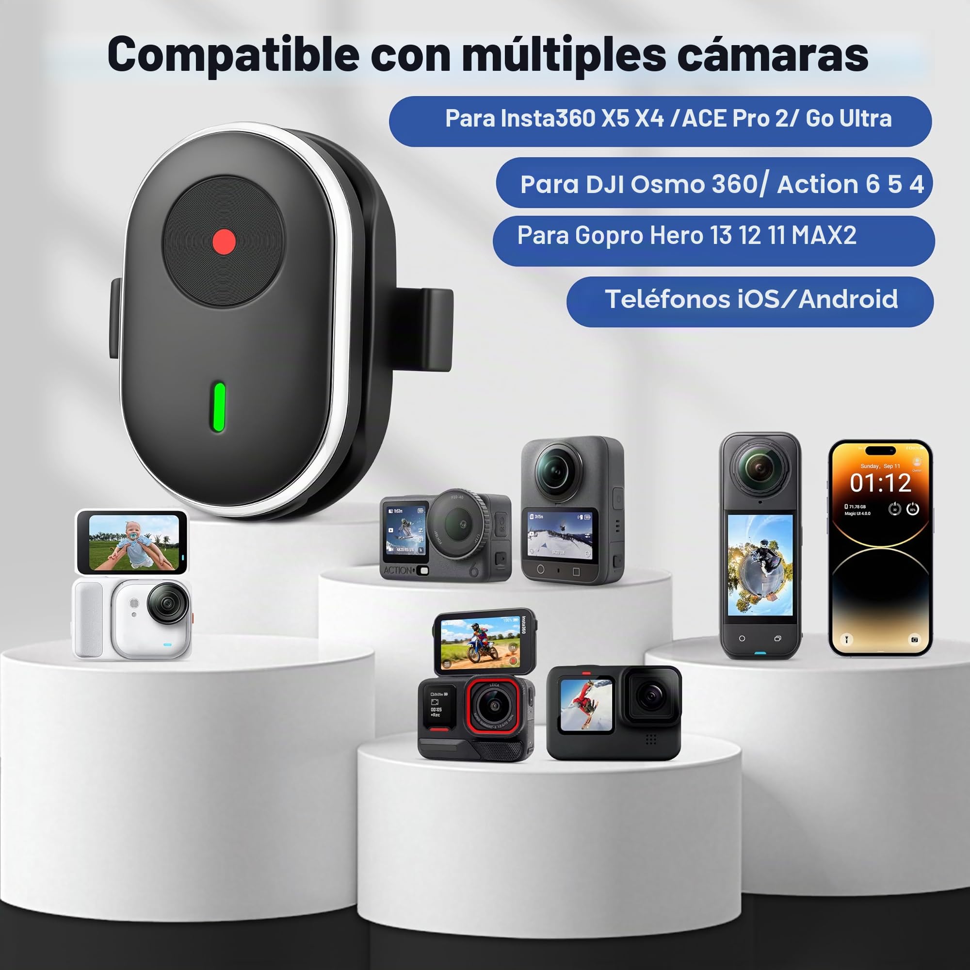 Anillo Remoto para insta360 GO Ultra / X5 / / X4 / X3 / Ace Pro 2 Mini Control para Gopro Hero 13 12 11 Max 2 para DJI Osmo Acción 6 5 4 Nano 360 Accesorios Teléfono Remoto inalámbrico