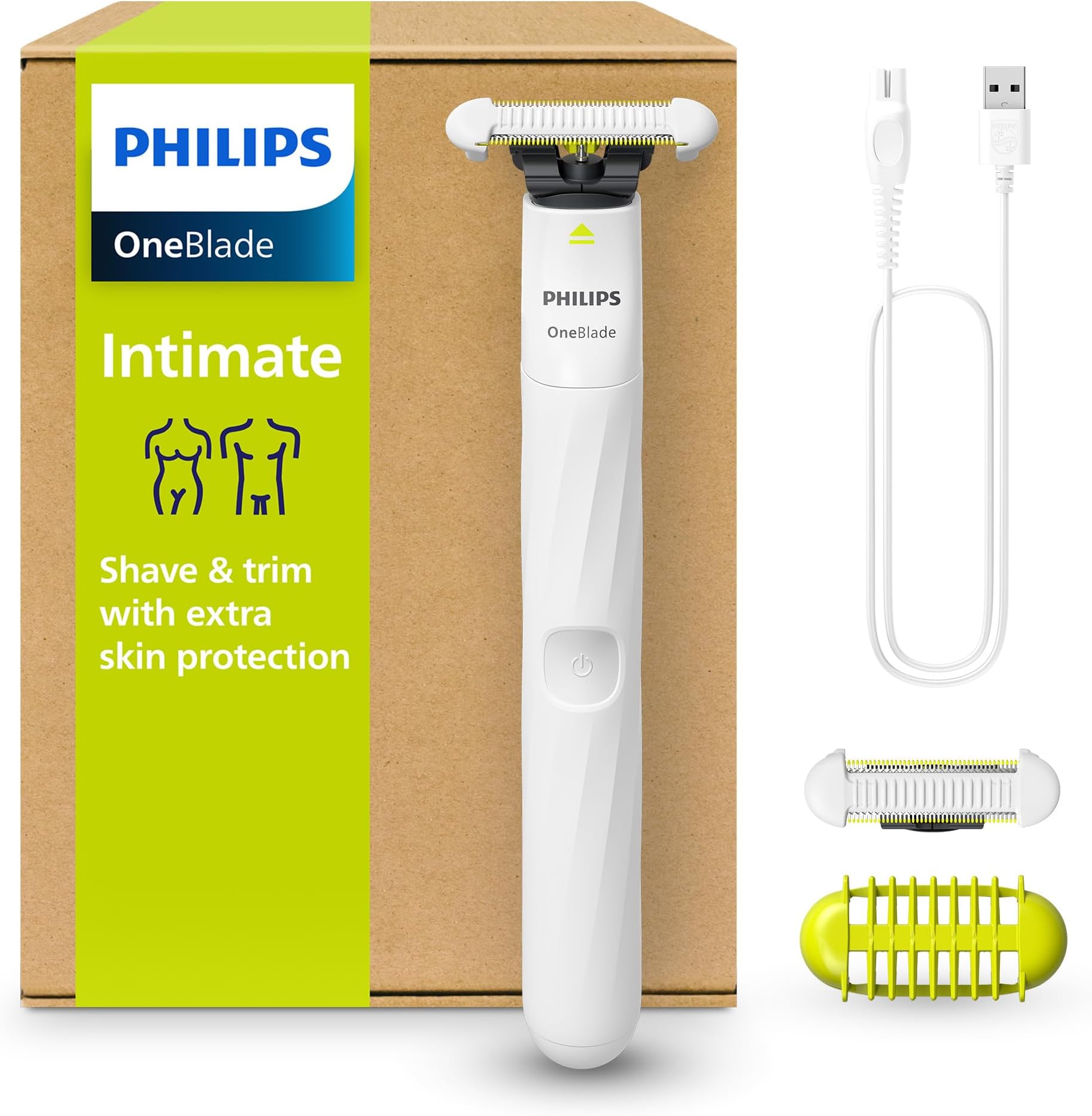 OneBlade Intimate, Designed for Pubic Grooming, Trim and Shave with Extra Skin Protection, Model QP1924/30