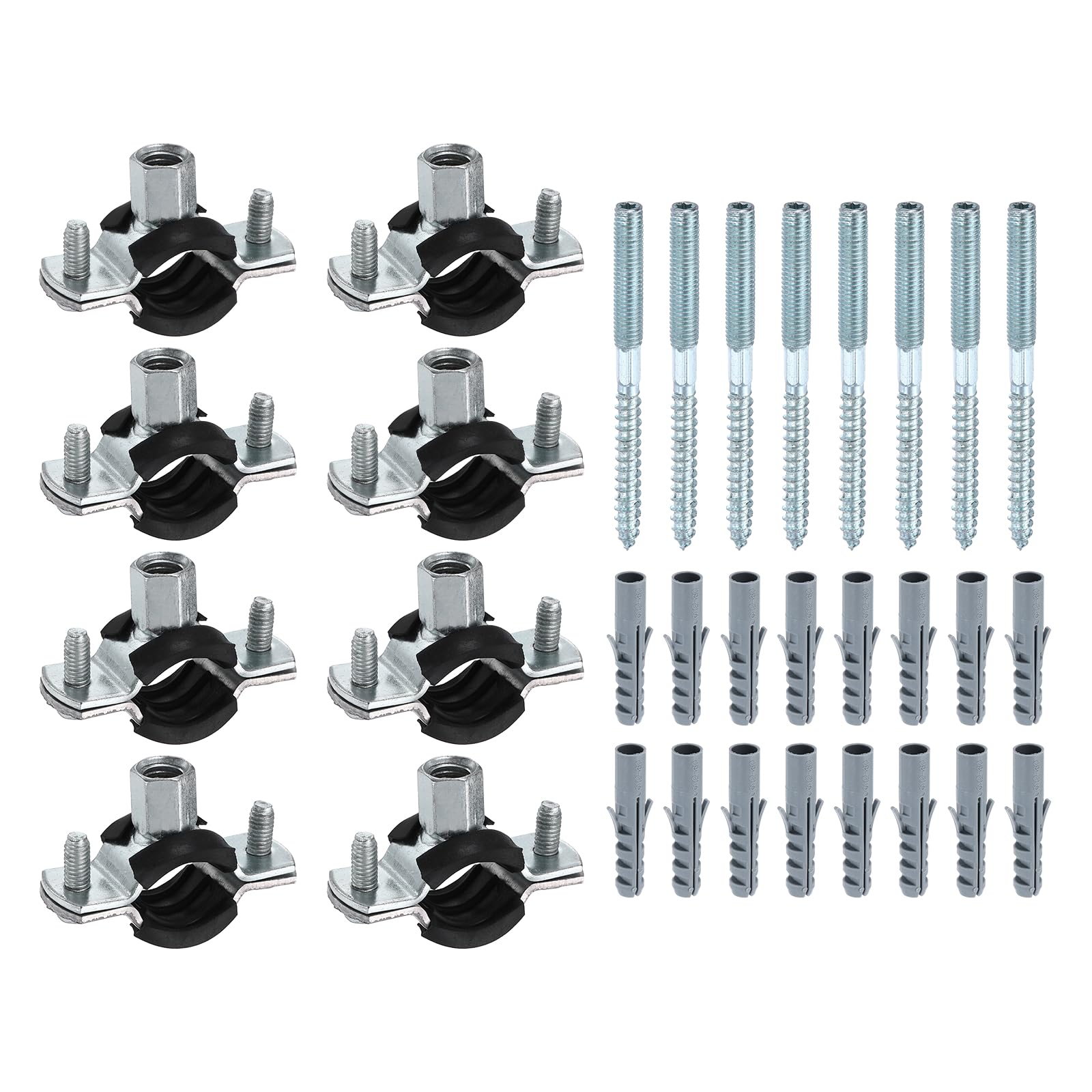 sourcing map 8 Set Split Ring Pipe Hanger 13/16 " (20mm) Galvanized Steel Sheet Wall Ceiling Mount Adjustable Pipe Bracket Clamp with Screw and Expansion Tube for Plumbing HVAC (M8,M10) — image 1