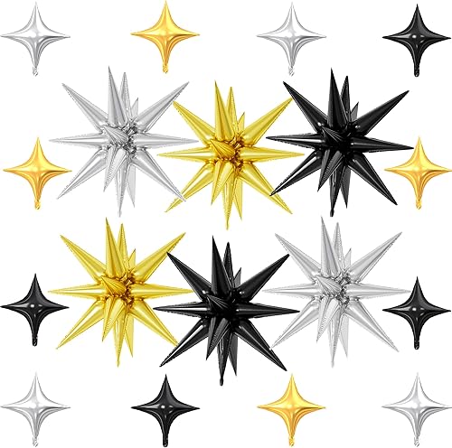 Miniatura 14 de 18 globos de estrella rojos, verdes y dorados, globos de aluminio de estrellas de Navidad con 6 globos de estrella en explosión de 22 pulgadas, 12