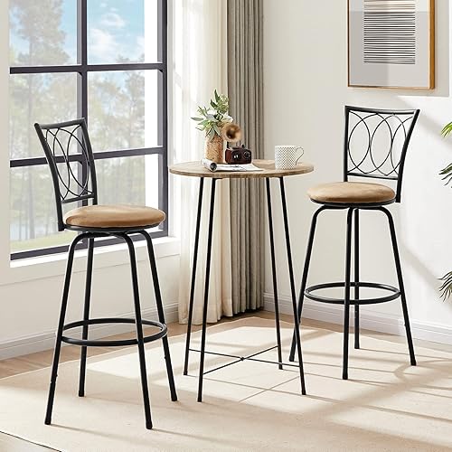 Miniatura 2 de VECELO Bar Stools, 24/29" Adjustable Barstool,Swivel Counter Stool with Upholstered Seat,Steel Bistro Pub Chairs, Curved Line Backrest, Set of 2