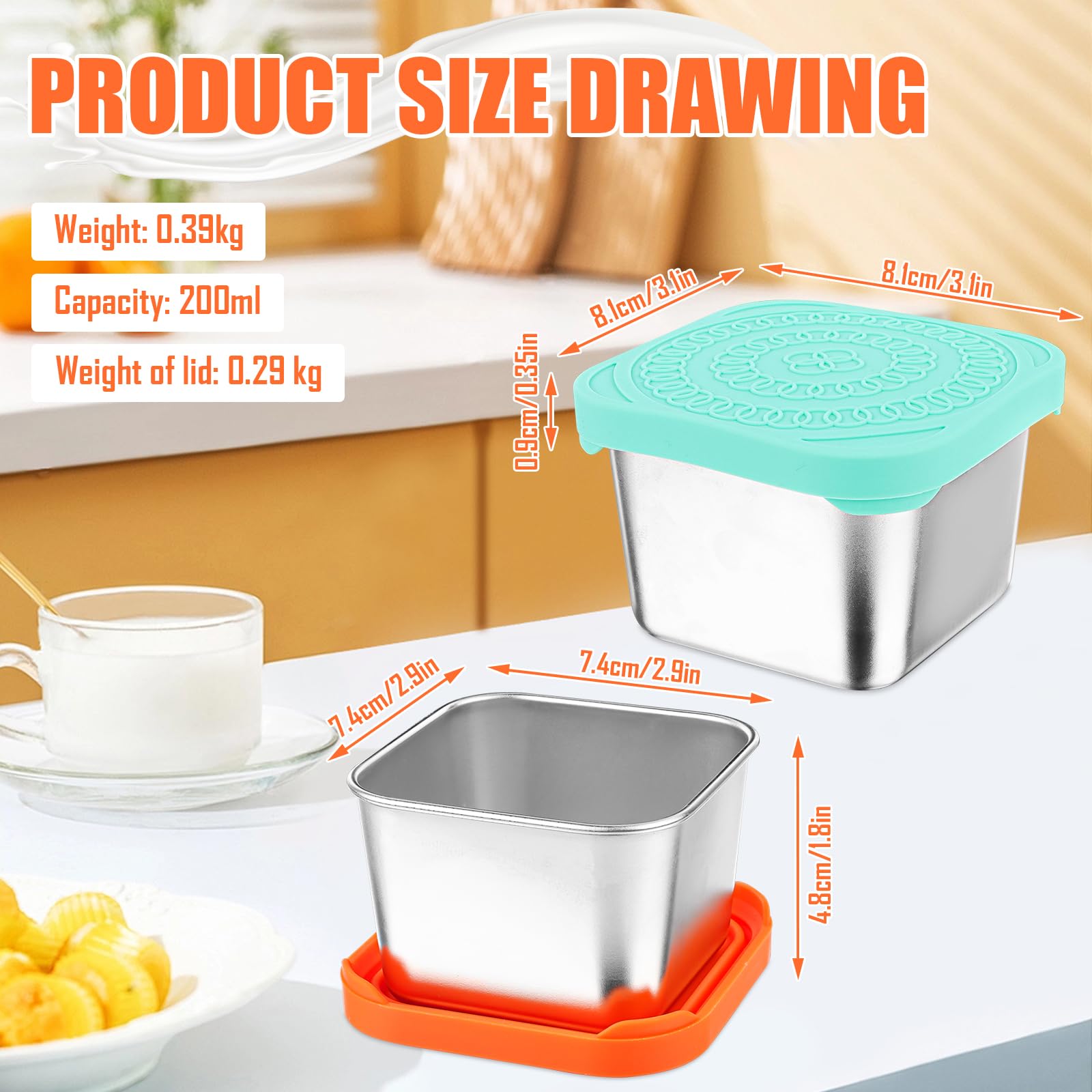 Contenitori Per Alimenti In Acciaio Inox 304 Con Coperchio | Set Da 2 Da 200 Ml, Ermetici E A Prova Di Perdite, Per Salse E Snack, Impilabili