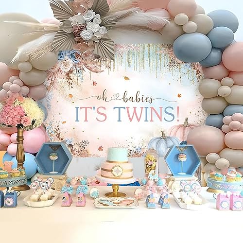 Miniatura 2 de MEHOFOND Fondo de fotografía de otoño de 7 x 5 pies, estilo bohemio, gemelos, baby shower, calabaza, acuarela, Oh Bebés, fondo de fotografía, dos no