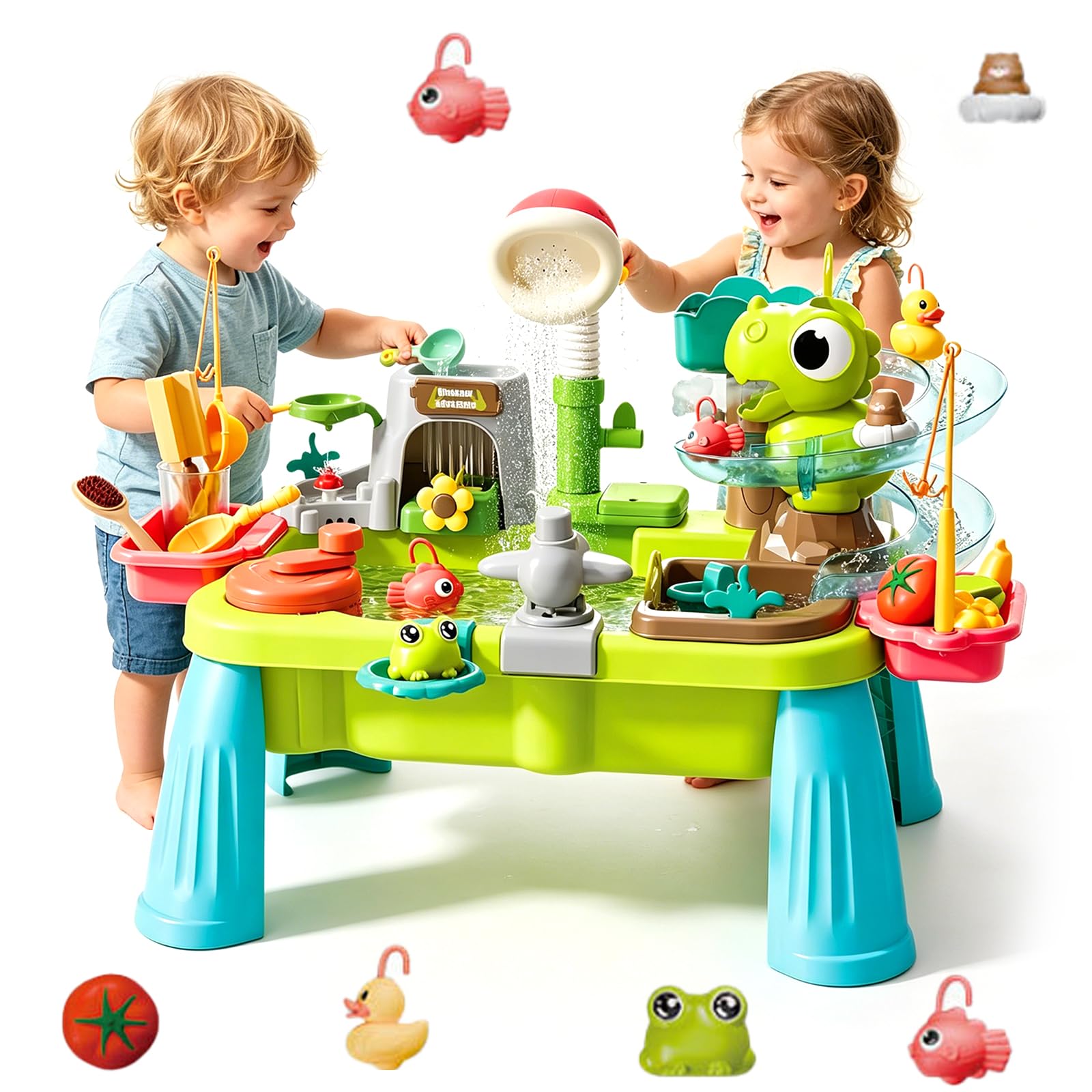 Balakaka Play Sink with Running Water 45pcs with Dinosaur Sensory Mist Spray, Kitchen Sink Toys with Electric Water Cycle, Kids Mini Pretend Role Educational Gifts for Boys Girls Ages 3+
