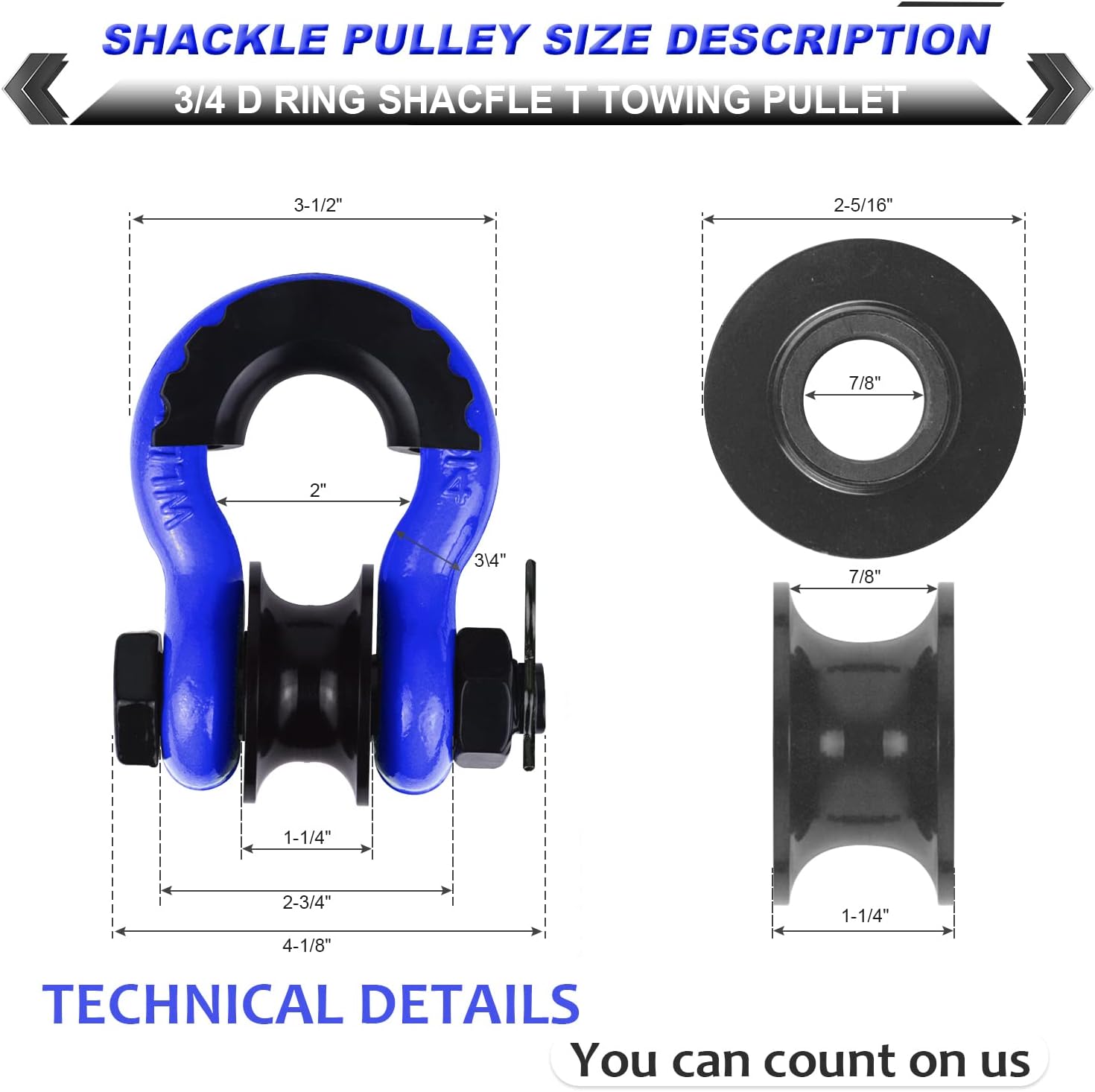Upgraded Snatch Block, 3/4" D Ring Shackle (2 Pack) 22,000lb Break Strength with Towing Pulley, Heavy Duty Offroad Recovery Accessory for Truck, Tractor, ATV & UTV (Blue) - Image 6