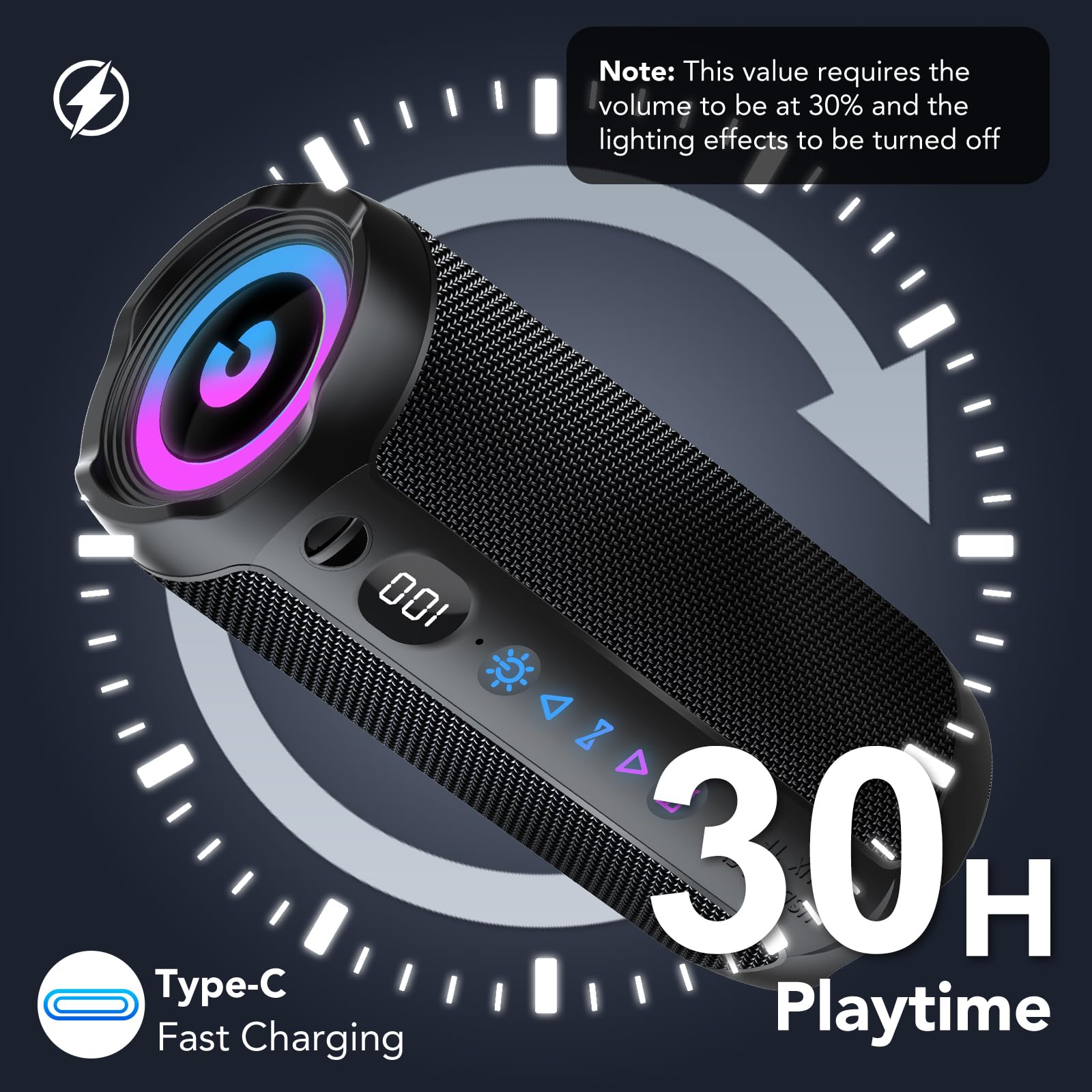 Cassa Bluetooth Portatile 30W, Potente Altoparlante Bluetooth, Doppio Basso Driver, 30 Ore di Autonomia, TWS Accoppiamento, RGB, IPX7 Impermeabile, AUX, TF,USB,Ideale Attività All'aperto/Feste/Viaggi