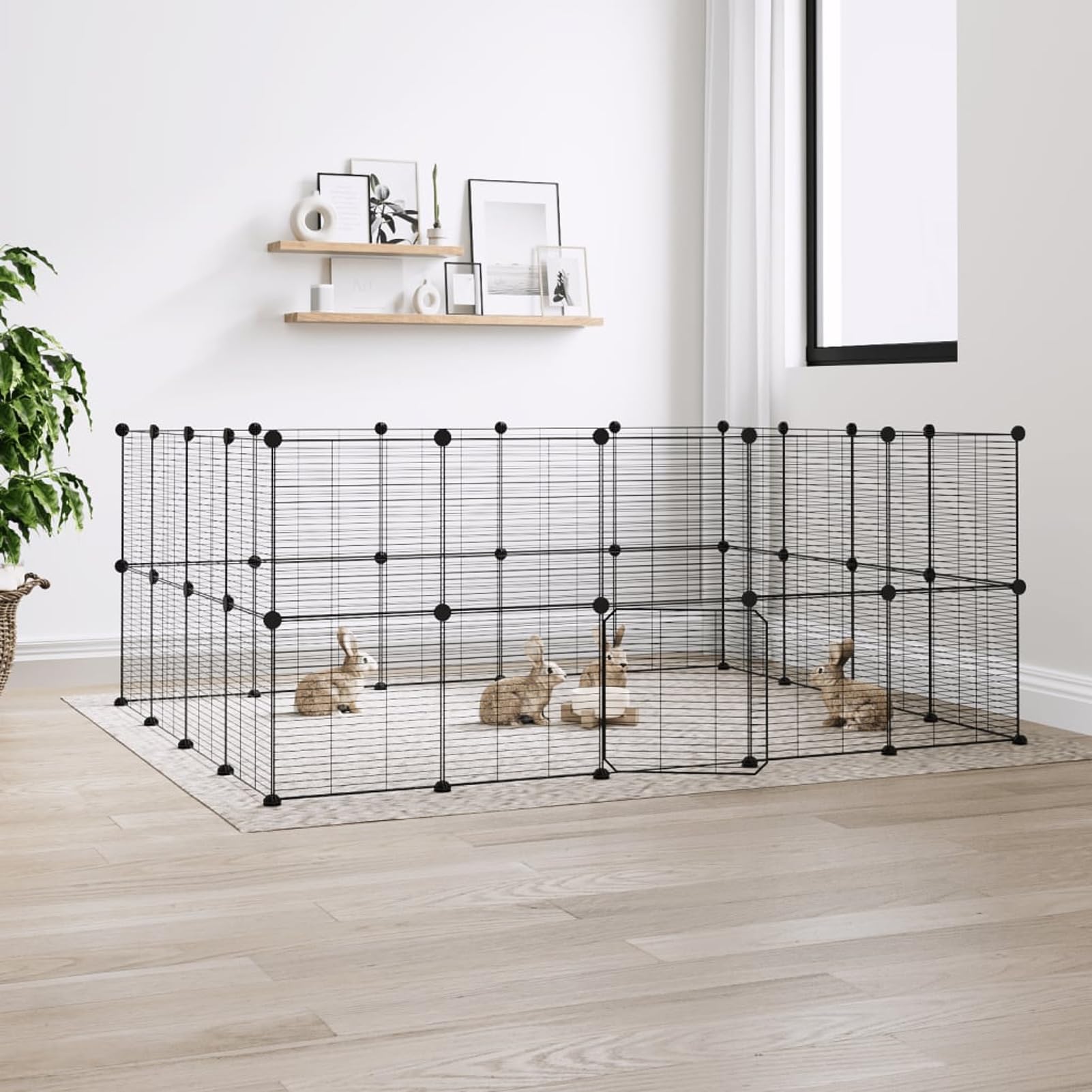 Gecheer Rabbit Run,Puppy Pen Wire Mesh Cages DIY Puppy Cages 36-Panel Pet Cage with Door Black 35x35 cm Steel for Puppy,Rabbit,Kitten,Hamster,Guinea Pig,Turtle,Hedgehog 1.5 cm Grid height