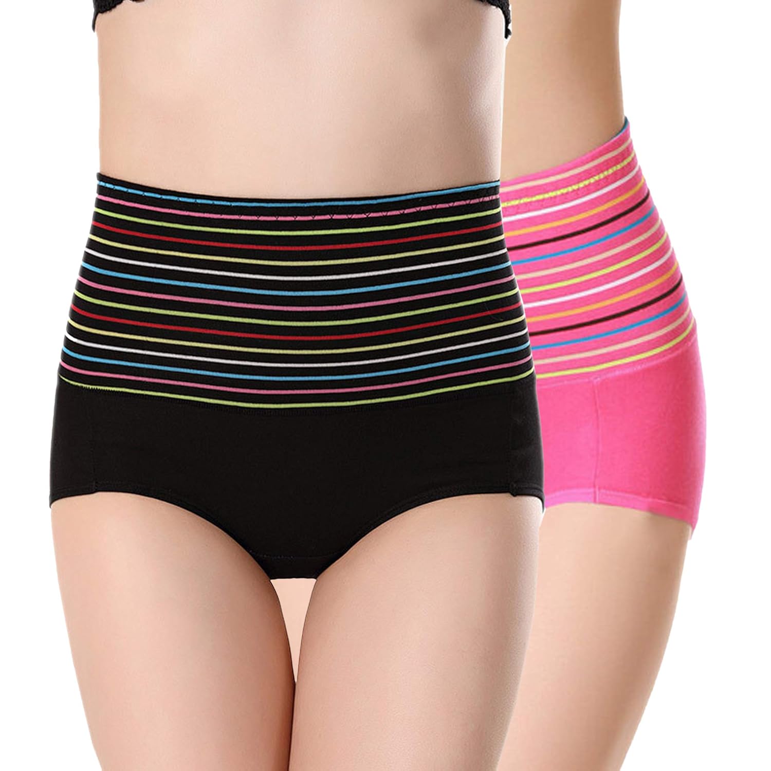 PLUMBURY® Women’s Cotton High Waist Full Coverage Tummy Control Panty (Pack of 2) Black/Pink PLUMBURY® Women’s Cotton High Waist Full Coverage Tummy Control Panty (Pack of 2) Black/Pink