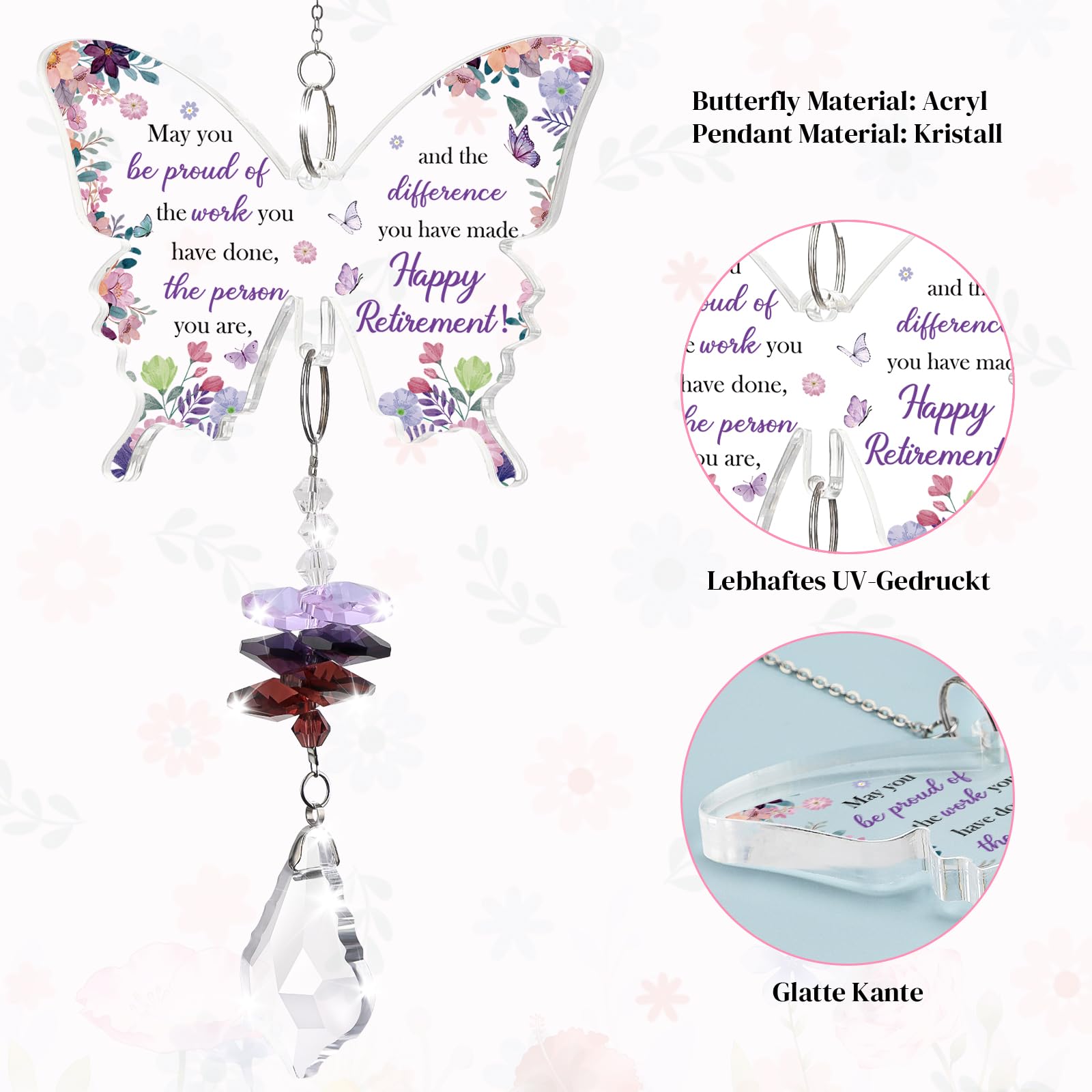 Funnli Retirement Gift for Woman Purple Crystal Window Hangings Decor, 2026 Retired Gifts, Retirement Gifts for Women Friends Coworkers Nurse Boss Employee Butterfly Acrylic Plaque