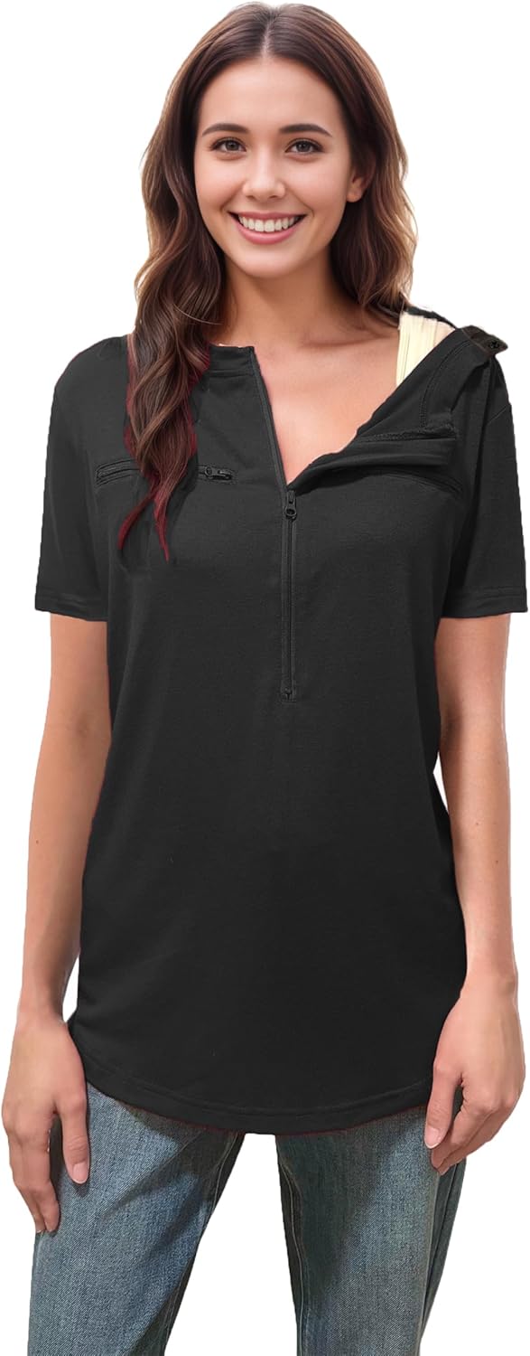 Chemo Port Shirts for Women 2 Side Snaps Short Sleeve Port Access Shirt Soft Dialysis Breast Cancer Recovery Clothing - Image 5