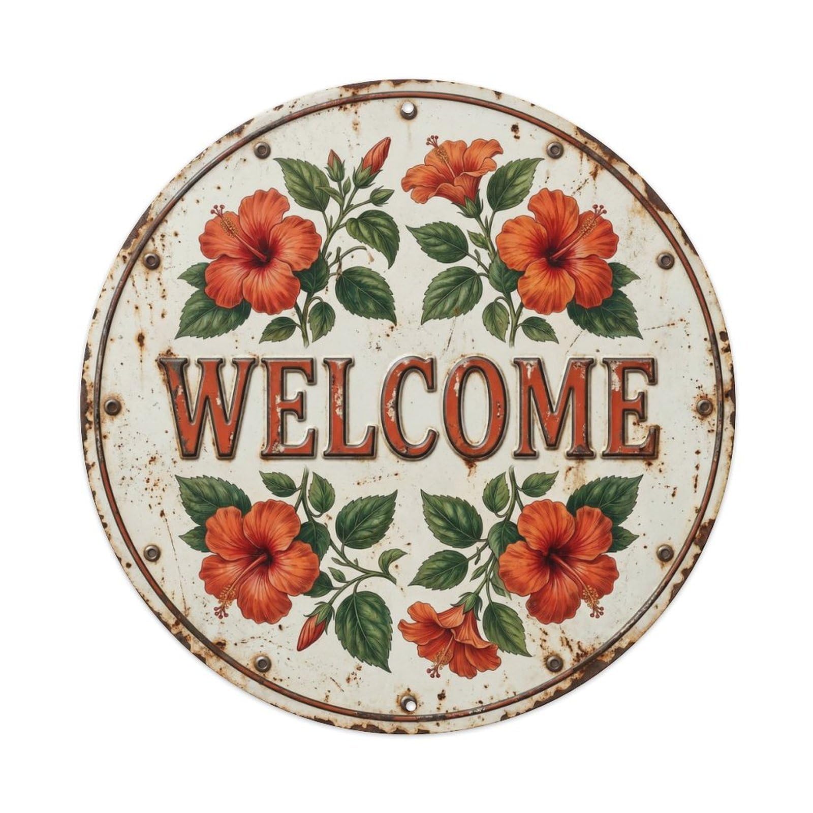Botanical Floral Greeting Label Welcome Hibiscus Metal Tin Sign