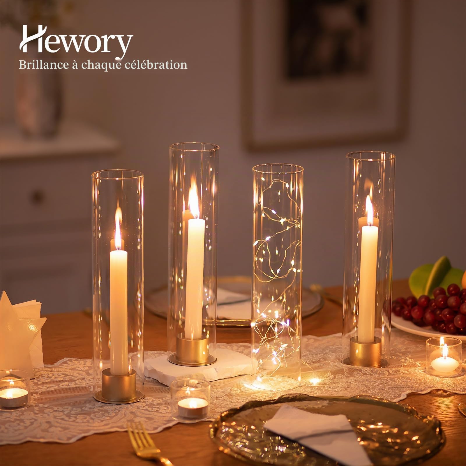 Cylindre en Verre pour Bougies Bougeoir en Verre：Hewory Set de 10 cylindres sans Fond pour décoration de Mariage Photophore en Verre pour décoration de Table Mariage Noël Bougeoir