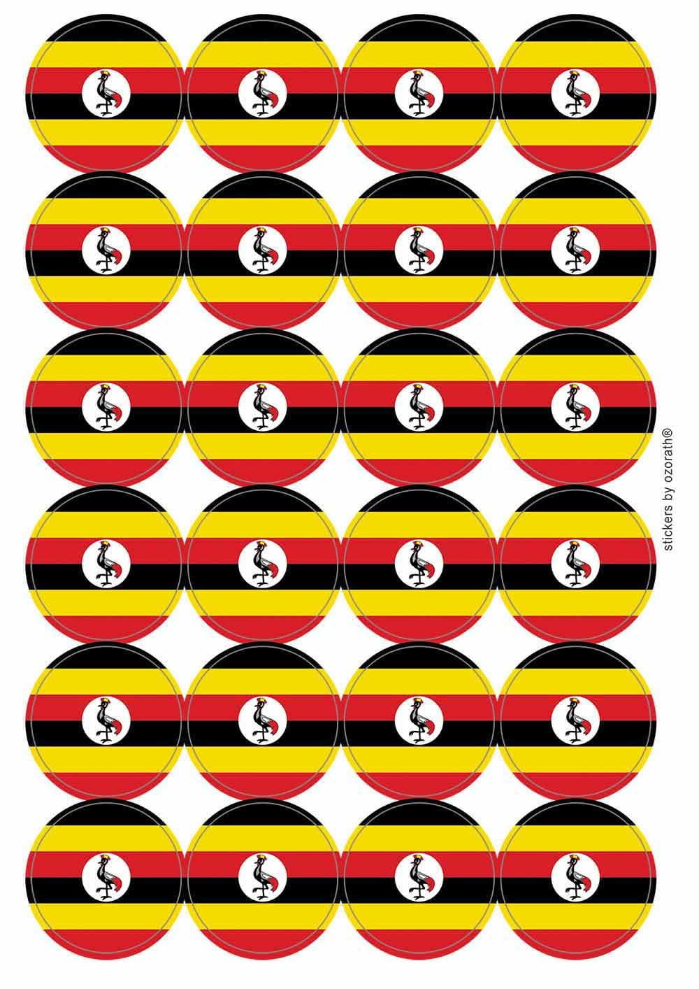 Uganda National Flag Circular Matt Paper Stickers A4 Sheet of 24 (Each Sticker is 45mm Diameter)