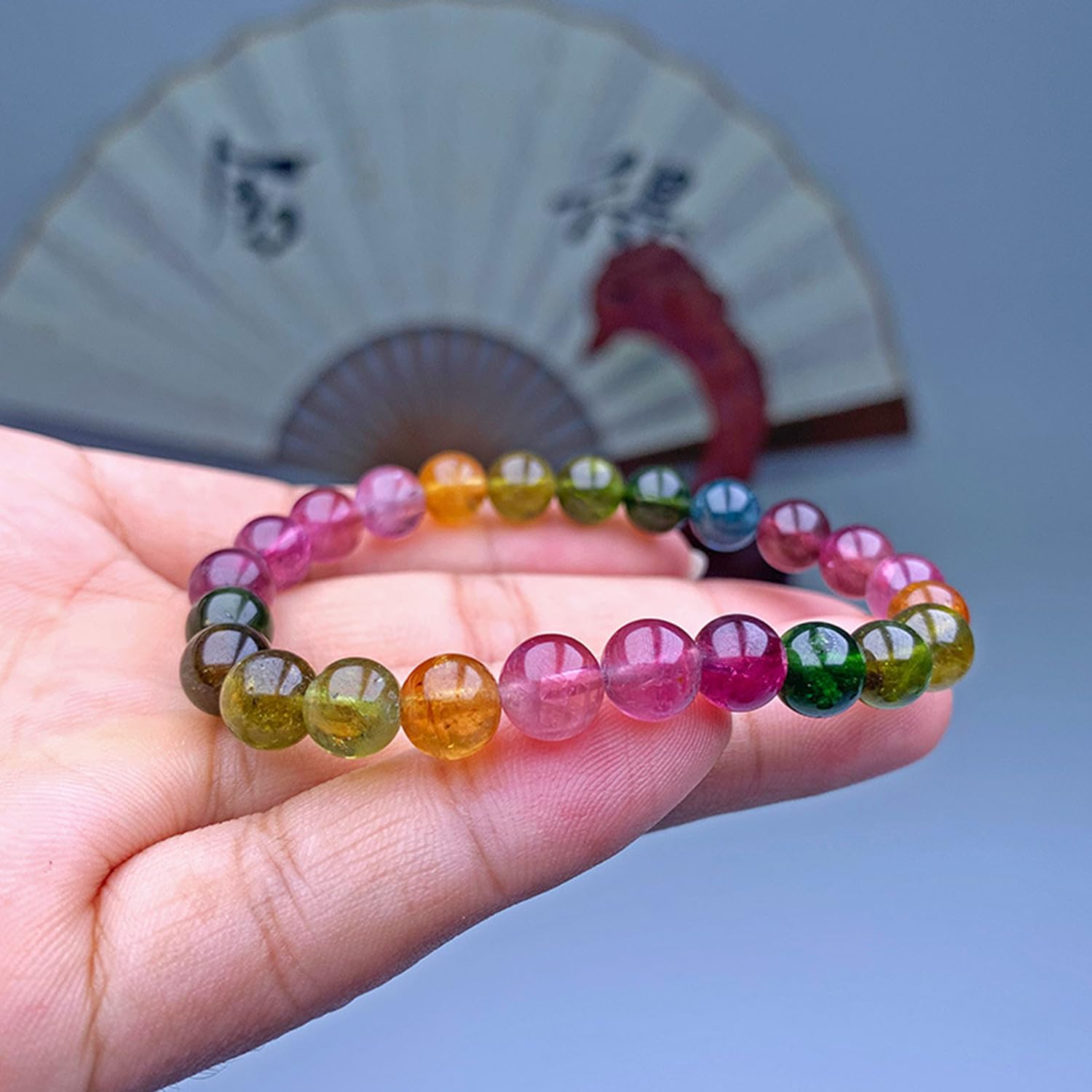 Braccialetti da donna colorati con perline di tormalina cristalli naturali | Braccialetti di cristallo energetico fatti a mano, regalo di gioielli da spiaggia estiva