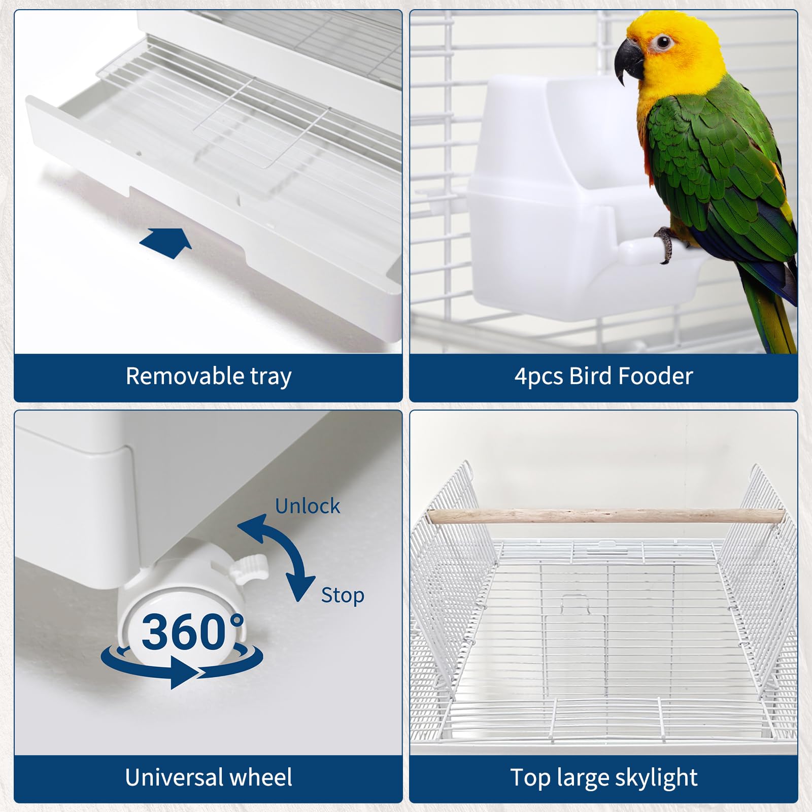 Große Vögelkäfig mit Rollen, 99cm stapelbarer Papageienkäfig mit Trennwand, herausnehmbare Schublade, Spielplatz Oben, für Sittiche, Wellensittiche, Nymphensittiche, Lovebirds