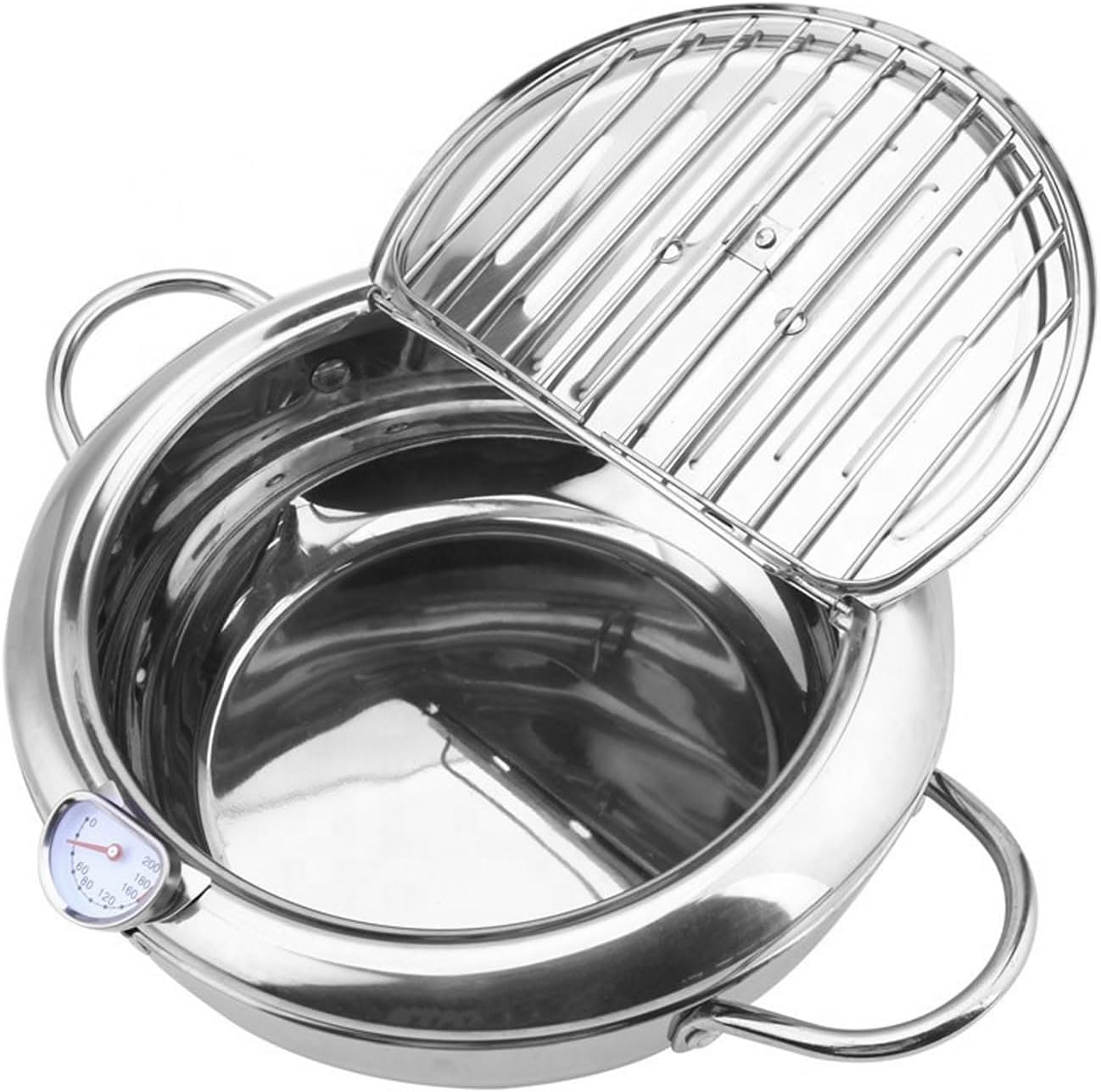 AIZYR Tempura Deep Fryer Pot Stainless Steel Oil Filter Pot, Frying Pot with Temperature Control Fryer Pan for Frying Fish Shrimp Fries,4.2L