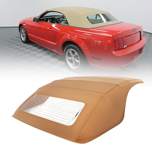 GOMADEIT Tan Convertible Top se adapta a Ford Mustang Convertible Top 2005-2014 reemplazo FOR05-565, con ventana de vidrio calentado