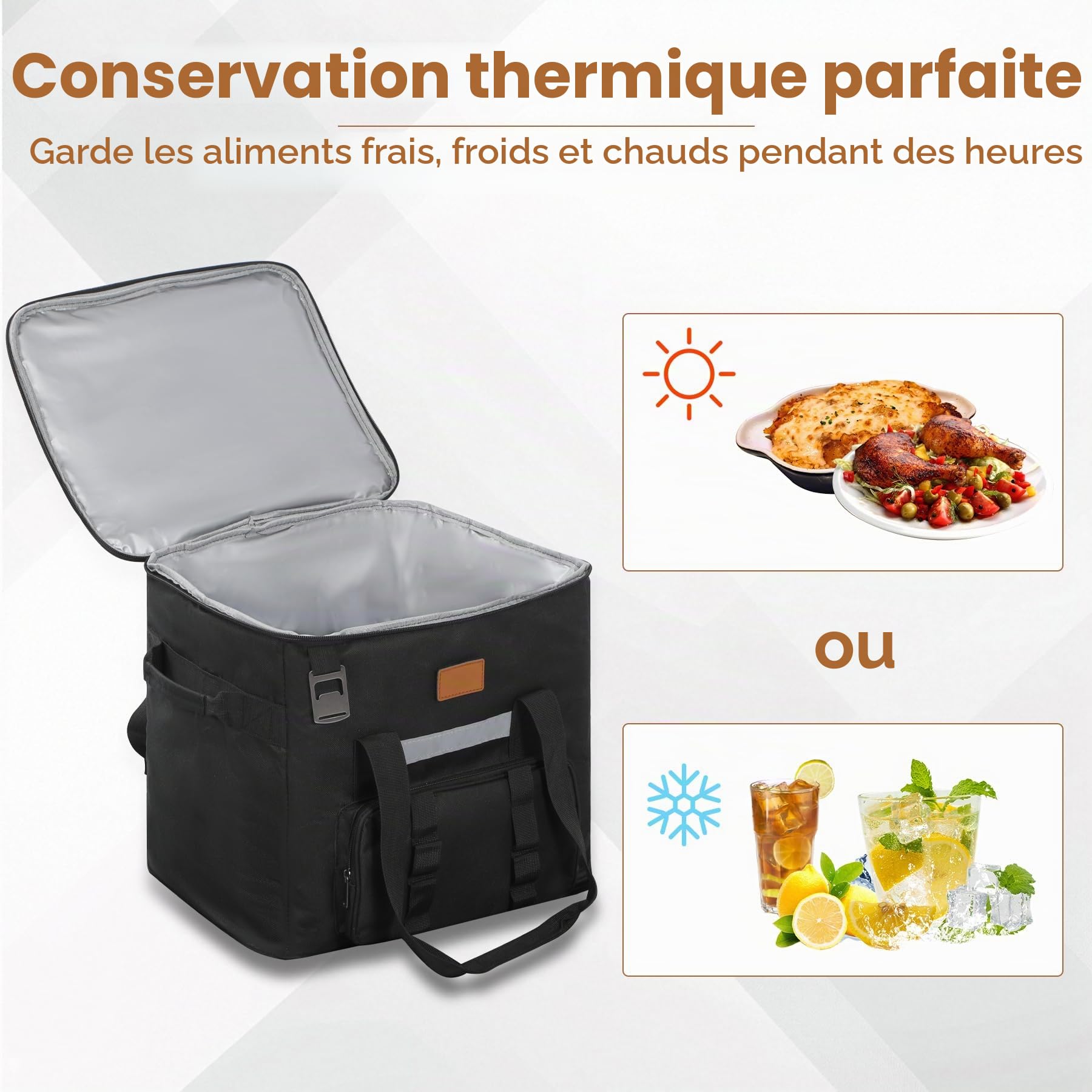 REDCAMP Grand sac isotherme de 40 l avec poche avant et décapsuleur, sac isotherme XL étanche pour l'extérieur, le camping, le transport des aliments, noir