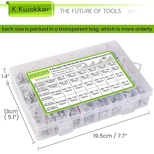 Miniatura 96 de Juego de tornillos y tuercas de cabeza de botón hexagonal de 24 tamaños M2 M3 M4 M5 de 0.31 a 0.99 pulgadas, kit de tuercas y tornillos de acero