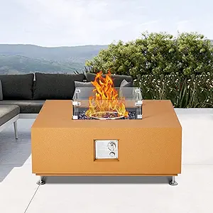 36" Outdoor Fire Pit Table,50000BTU Rectangle Propane Fire Pit with Glass Wind Guard, Lid, Rocks and Rain Cover, CSA Certified Outdoor Propane Gas Fireplace for Deck or Patio