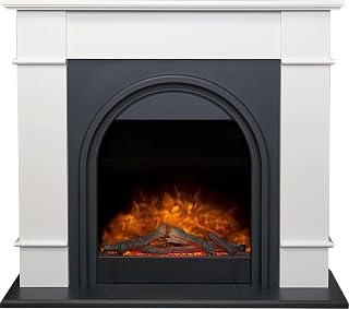 Adam Chesterfield Electric Fireplace Suite in White & Charcoal Grey, 44 Inch
