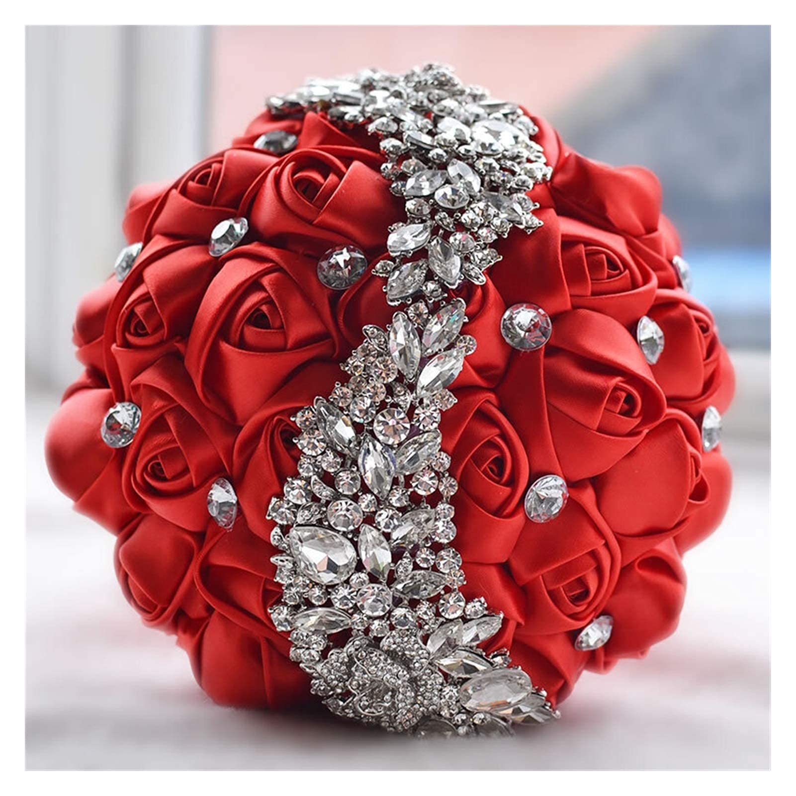 XDLEDMKIZ Decorative Artificial Flowers Crystal Wedding Bouquet Red Brooch Bouquet Wedding Accessories Bridesmaid Artifical Wedding Flowers Bridal Bouquets Artificial Flo