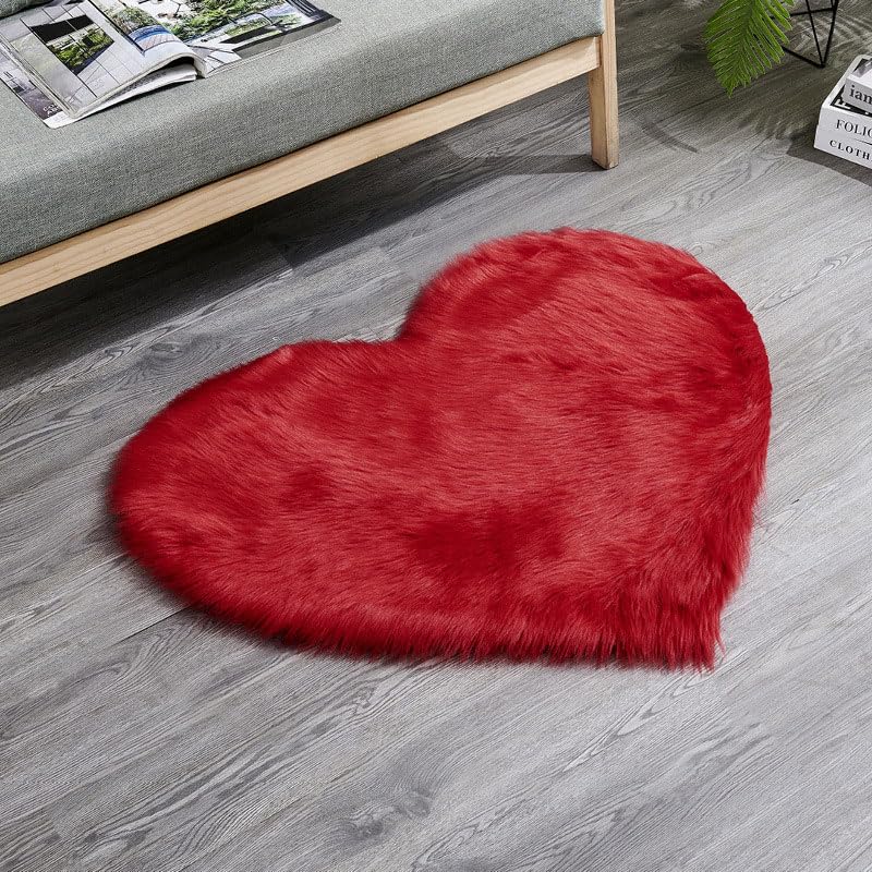 Tapete con diseño de corazón, suave y esponjoso, lavable, antideslizante, rojo