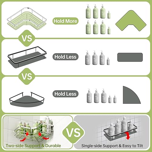 Miniatura 6 de Organizador de ducha esquinero, organizador de ducha con jabonera, 14 ganchos, estante de ducha adhesivo para el interior, paquete de 3 unidades,