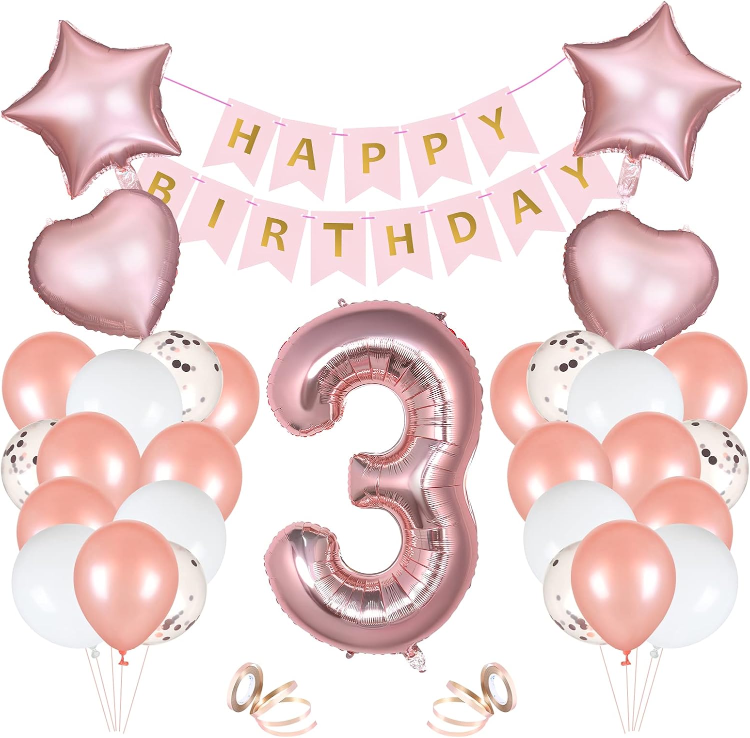 Vicloon Birthday Banner,Rose Gold Balloon Party Decorations,Happy Birthday Balloon 3rd Birthday Balloon Decorations for Boy and Girl Baby Shower and Anniversary or Wedding Party