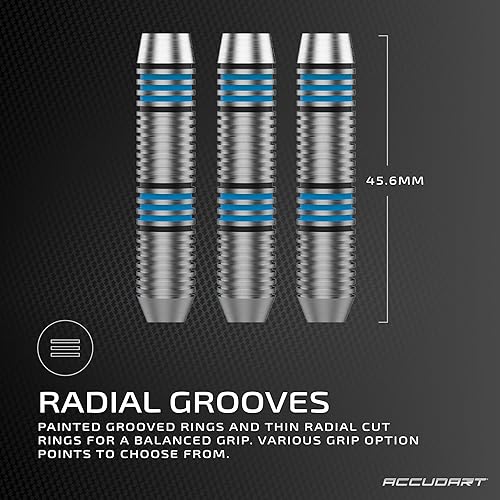 Miniatura 5 de Accudart Juego de dardos de punta de acero 2.0 - Barril con acabado de acero inoxidable - Ranuras radiales para varias opciones de agarre - Ejes de