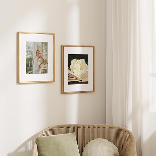 Miniatura 2 de Dreamland Portarretratos de 11 x 14 pulgadas, marcos de fotos de madera de roble macizo con vidrio templado de alta calidad, marco de esquina