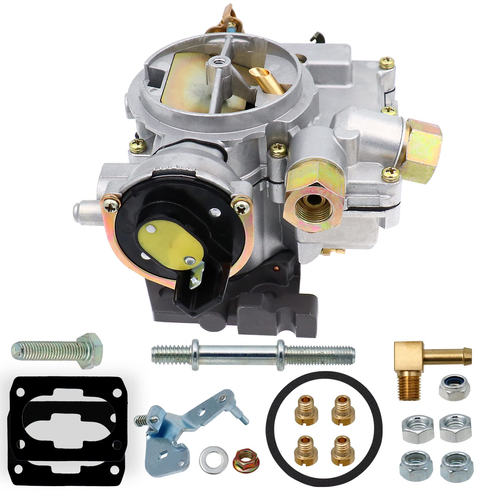 Carburador marino de 2 barriles para motores Mercruiser Rochester Mercarb 3.0L 2.5L 4.3L 4 CYL 5.0L 5.7L V8 con juntas de estrangulador eléctrico y chorros de enlace largo, reemplaza OEM