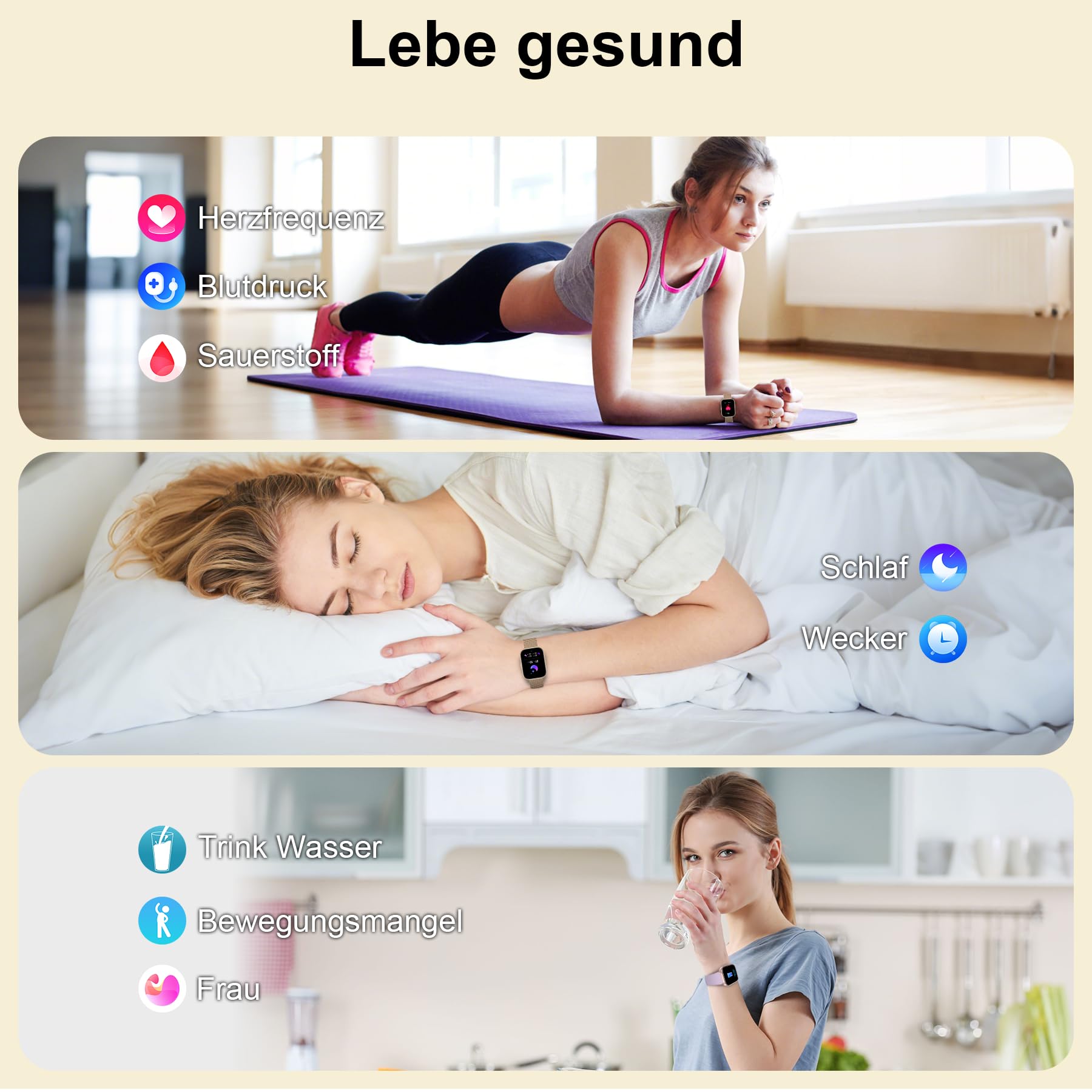 Smartwatch für Damen Herren mit Telefonfunktion,1.75" Fitnessuhr mit Pulsmesser SpO2 Schlafmonitor Schrittzähler IP68 Wasserdicht,120+ Sportmodi Smart Watch Fitness Tracker (Gold)