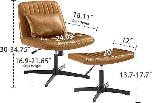 Miniatura 2 de Art Leon Silla de oficina sin ruedas, con otomana y almohada, escritorio sin brazos, sin ruedas, entrecruzado, moderno, giratorio, altura ajustable,