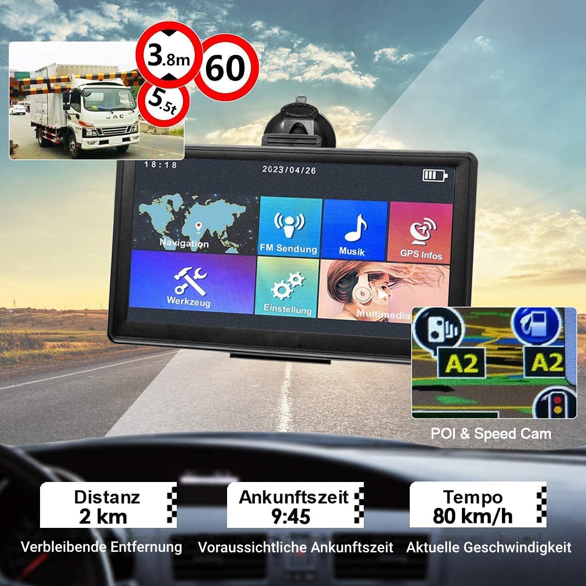 Jimwey GPS Navigationsgerät für Auto 2024 LKW Navi 7 Zoll Navigation für Auto PKW KFZ mit Europa UK 52 Karten, Lebenslang Kostenloses Kartenupdate, POI, Blitzerwarnung, Sprachführung Fahrspurassistent